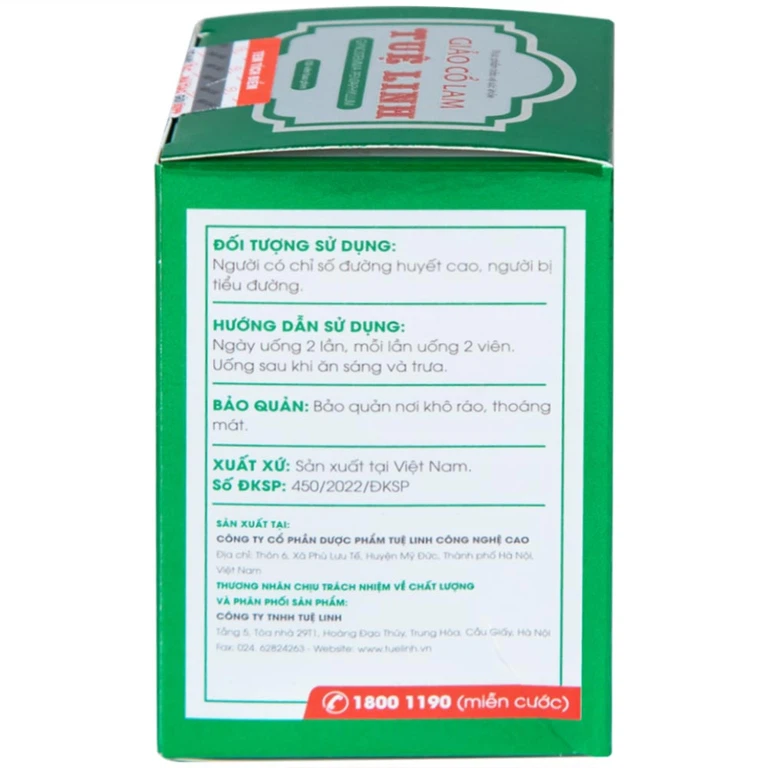 Viên uống Giảo Cổ Lam Tuệ Linh hỗ trợ chuyển hóa đường, giảm nguy cơ đường huyết cao (100 viên)