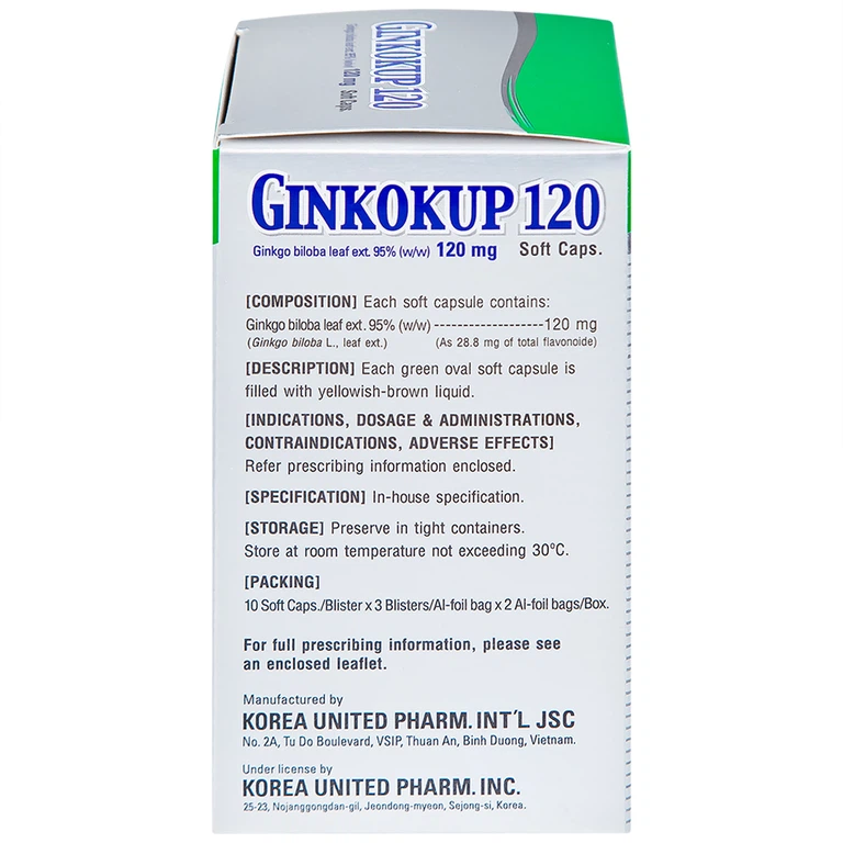 Thuốc Ginkokup 120 United điều trị bệnh sa sút trí tuệ, kể cả bệnh Alzheimer (6 vỉ x 10 viên)