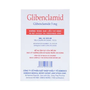 Thuốc Glibenclamid Domesco điều trị đái tháo đường không phụ thuộc insulin típ 2 (5 vỉ x 20 viên)