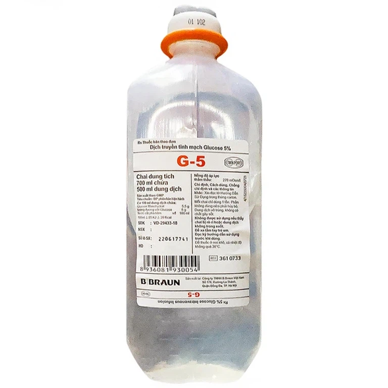 Dung dịch Glucose 5% Braun điều trị thiếu hụt carbohydrat và bù dịch cho cơ thể (500ml)