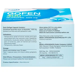 Thuốc Gofen 400 MEGA We care điều trị hạ sốt, giảm đau (5 vỉ x 10 viên)