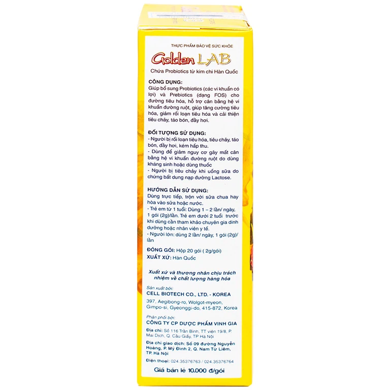 Men vi sinh Golden Lab Cell Biotech hỗ trợ cân bằng hệ vi sinh đường ruột (20 gói x 2g)