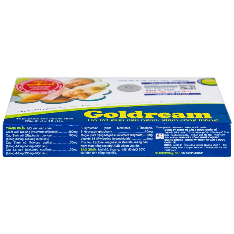 Viên uống Goldream IMC hỗ trợ ngủ ngon, giảm căng thẳng (20 viên)