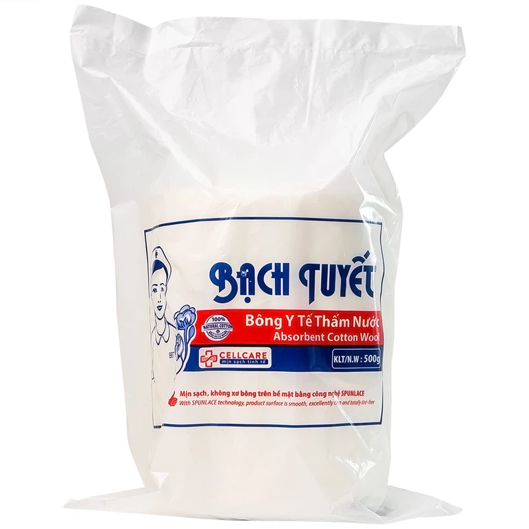 Bông y tế thấm nước Bạch Tuyết 500g dùng trong chăm sóc cá nhân và y tế (24 gói)