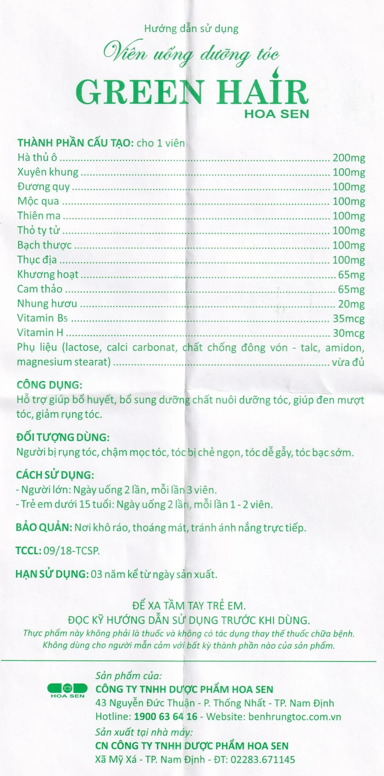 Viên uống Green Hair Hoa Sen bổ huyết, bổ sung dưỡng chất nuôi dưỡng tóc (60 viên)