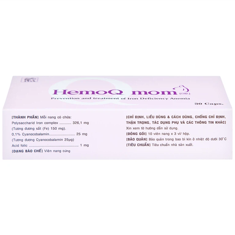 Thuốc HemoQ Mom phòng ngừa và điều trị thiếu máu (3 vỉ x 10 viên)