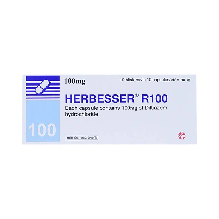 Thuốc Herbesser R100 điều trị tăng huyết áp vô căn, đau thắt ngực ổn định (10 vỉ x 10 viên)