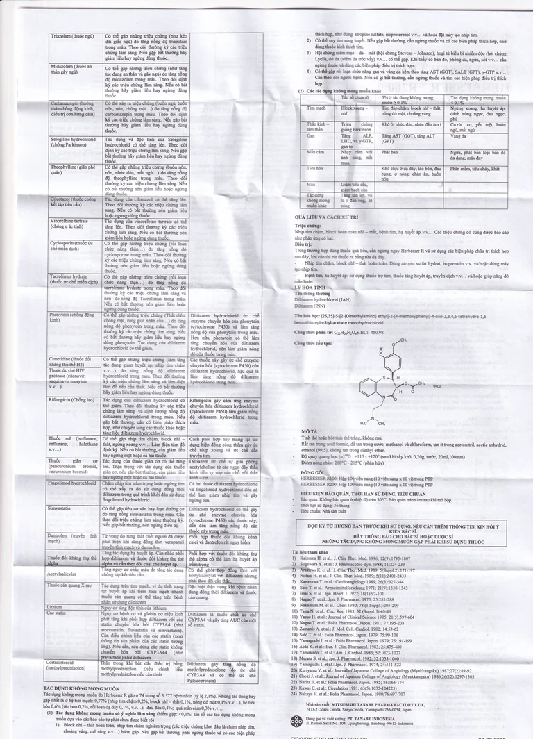 Thuốc Herbesser R100 điều trị tăng huyết áp vô căn, đau thắt ngực ổn định (10 vỉ x 10 viên)