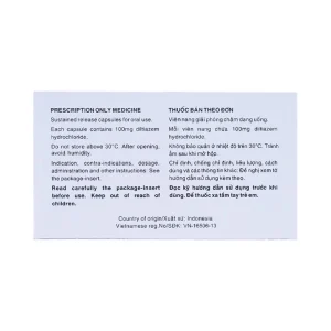 Thuốc Herbesser R100 điều trị tăng huyết áp vô căn, đau thắt ngực ổn định (10 vỉ x 10 viên)