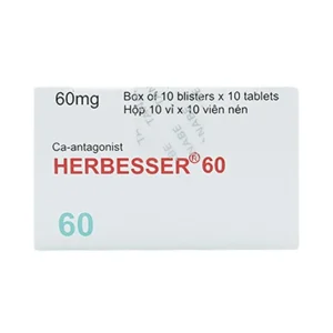 Thuốc Herbesser 60mg điều trị cao huyết áp vô căn, đau thắt ngực (10 vỉ x 10 viên)