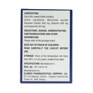Thuốc Hesmin 500mg Glomed điều trị các triệu chứng và dấu hiệu của suy tĩnh mạch và bệnh trĩ (10 vỉ x 10 viên)