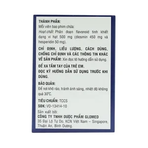 Thuốc Hesmin 500mg Glomed điều trị các triệu chứng và dấu hiệu của suy tĩnh mạch và bệnh trĩ (10 vỉ x 10 viên)