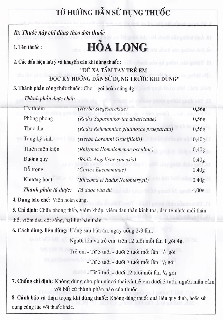 Thuốc Hỏa Long Bảo Long điều trị phong thấp, viêm khớp (10 gói x 4g)
