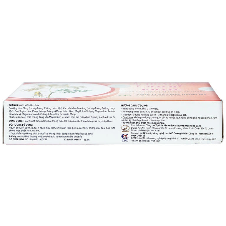 Viên uống Hồng Mạch Khang hoạt huyết, tăng cường lưu thông máu (3 vỉ x 10 viên)