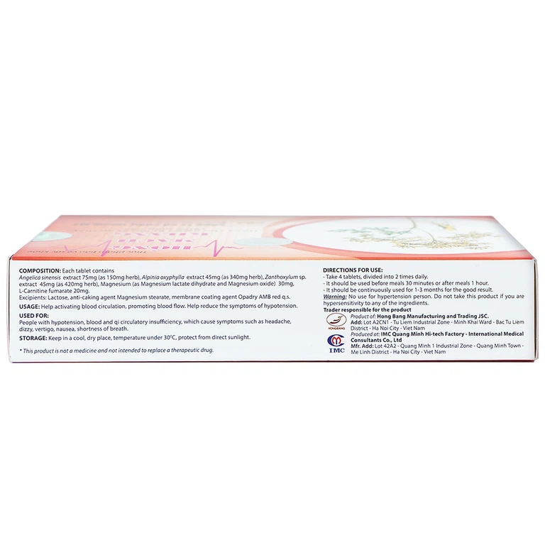 Viên uống Hồng Mạch Khang hoạt huyết, tăng cường lưu thông máu (3 vỉ x 10 viên)