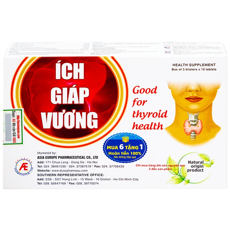 Viên uống Ích Giáp Vương Á Âu hỗ trợ giảm sự tiến triển của bướu cổ lành tính (3 vỉ x 10 viên)