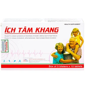 Viên uống Ích Tâm Khang Hồng Bàng hỗ trợ giảm triệu chứng khó thở, phù do suy tim (3 vỉ x 10 viên)