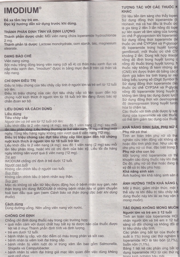 Thuốc Imodium 2mg Janssen điều trị tiêu chảy cấp (25 vỉ x 4 viên)