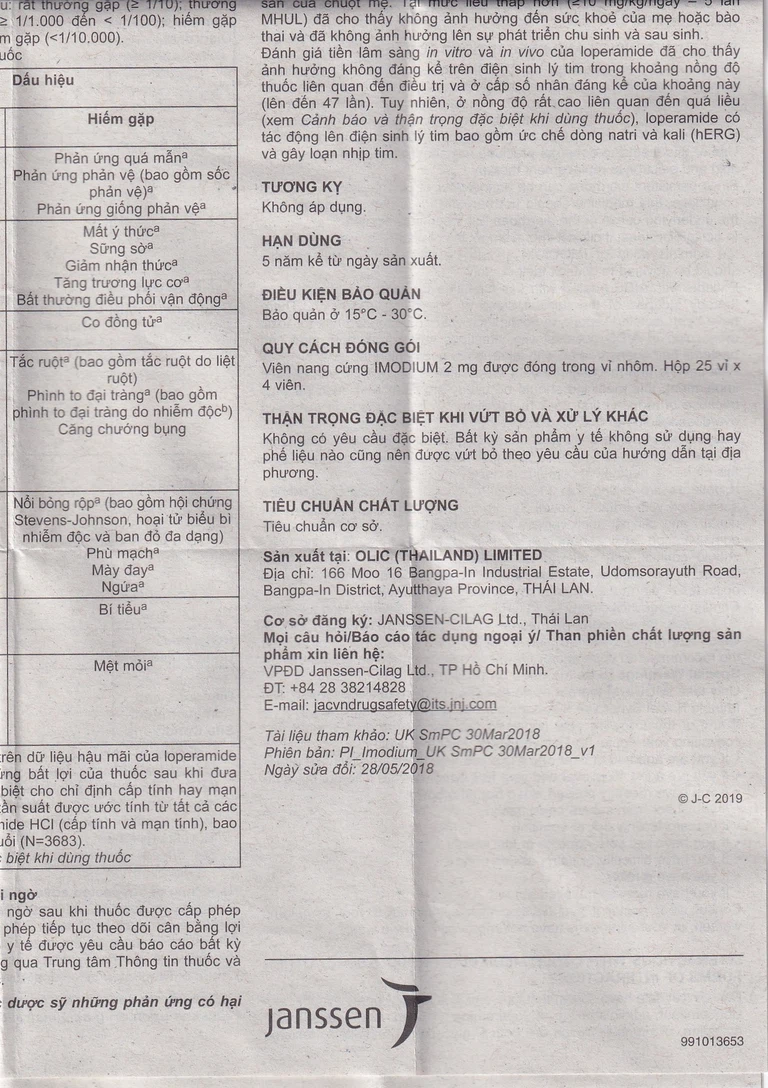 Thuốc Imodium 2mg Janssen điều trị tiêu chảy cấp (25 vỉ x 4 viên)