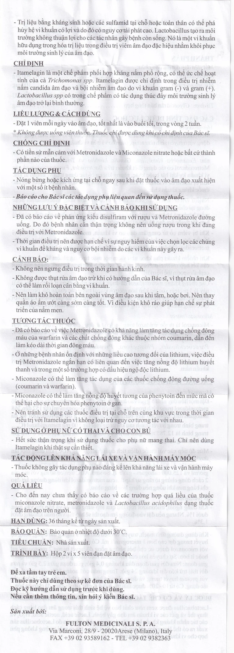 Thuốc Itamelagin 500mg điều trị nhiễm nấm candida âm đạo (10 viên)