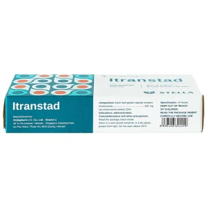 Thuốc Itranstad 100mg Stella điều trị nấm Candida ở miệng, họng, âm đạo, âm hộ (1 vỉ x 6 viên)