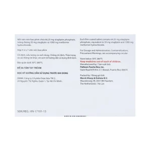 Viên nén Janumet 50mg/1000mg MSD điều trị đái tháo đường típ 2 (4 vỉ x 7 viên)