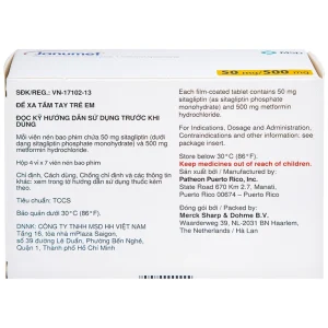 Viên nén Janumet 50mg/500mg MSD điều trị đái tháo đường típ 2 (4 vỉ x 7 viên)