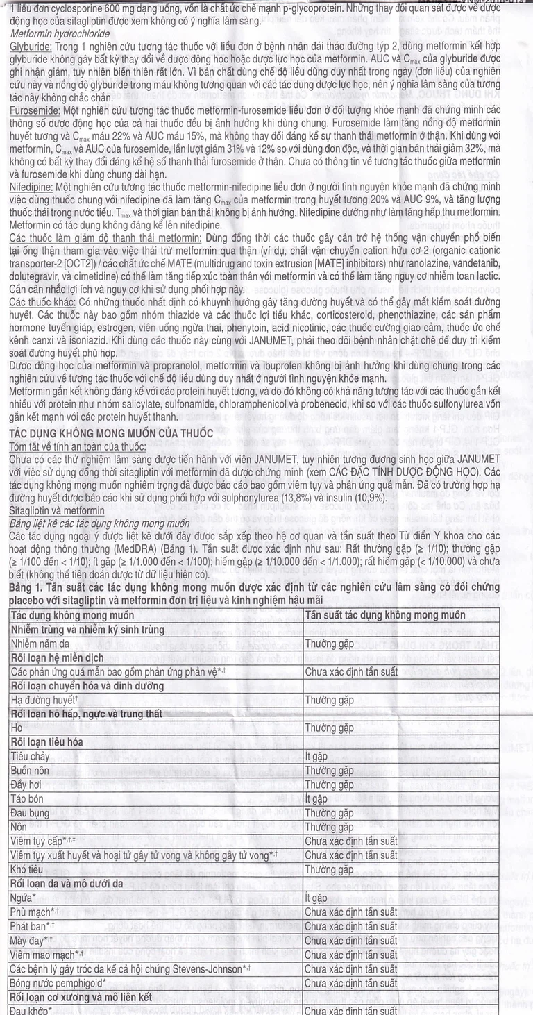 Viên nén Janumet 50mg/850mg MSD điều trị đái tháo đường típ 2 (4 vỉ x 7 viên)