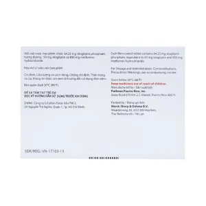 Viên nén Janumet 50mg/850mg MSD điều trị đái tháo đường típ 2 (4 vỉ x 7 viên)