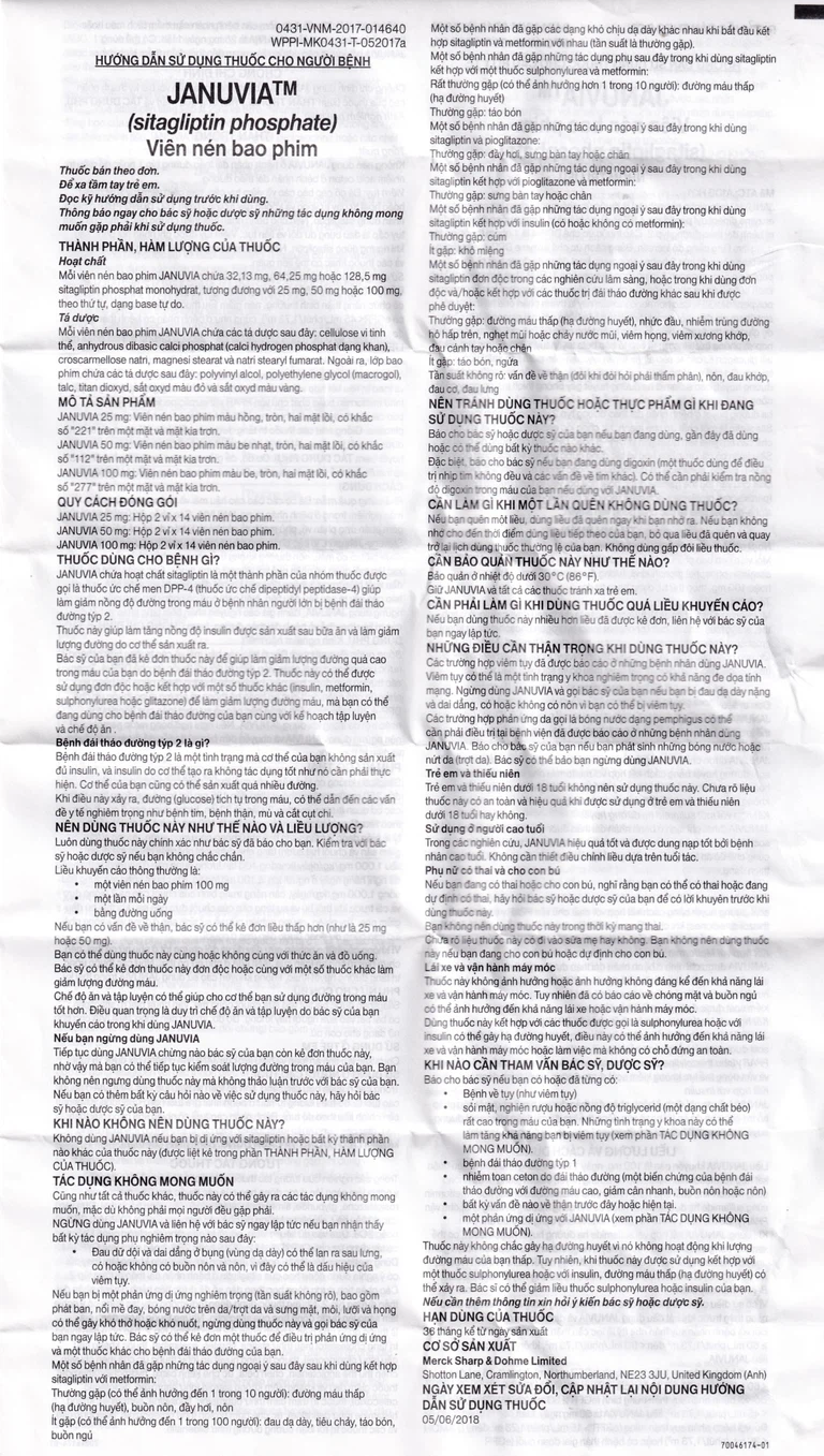 Viên nén Januvia 100mg MSD cải thiện kiểm soát đường huyết típ 2 (2 vỉ x 14 viên)