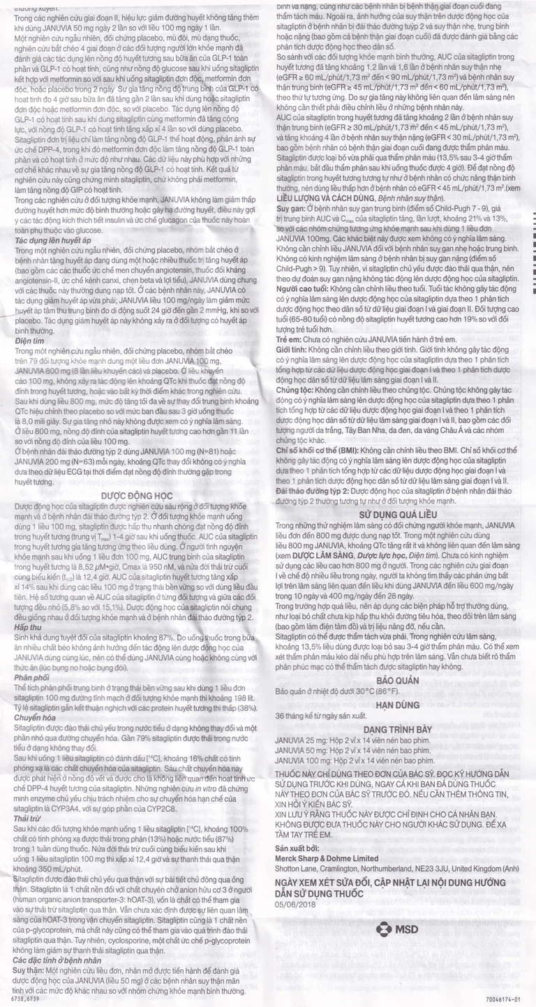 Viên nén Januvia 100mg MSD cải thiện kiểm soát đường huyết típ 2 (2 vỉ x 14 viên)