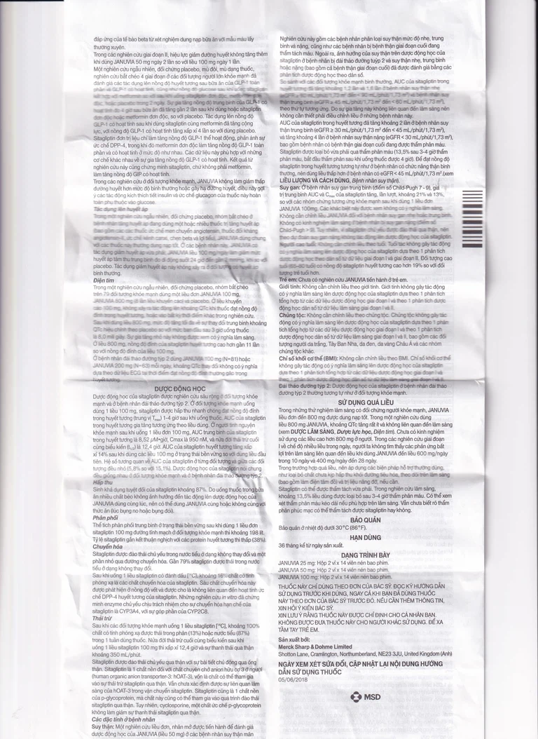 Viên nén Januvia 50mg MSD cải thiện kiểm soát đường huyết típ 2 (2 vỉ x 14 viên)