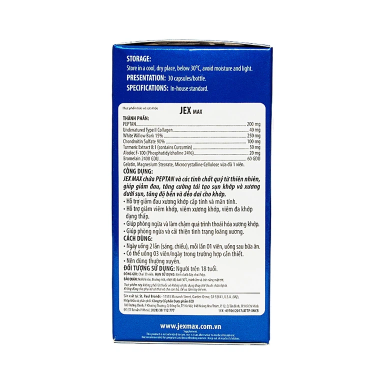 Viên uống Jex Max Ecogreen hỗ trợ giảm đau xương khớp cấp tính và mãn tính (30 viên)