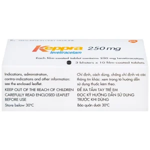 Viên nén Keppra 250mg GSK điều trị các cơn động kinh cục bộ (3 vỉ x 10 viên)