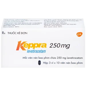 Viên nén Keppra 250mg GSK điều trị các cơn động kinh cục bộ (3 vỉ x 10 viên)