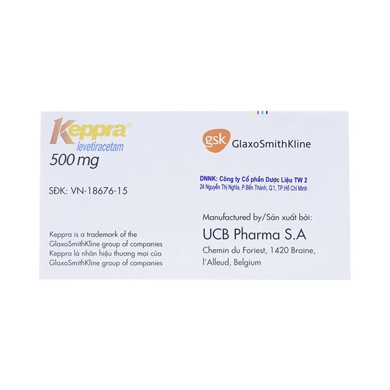 Viên nén Keppra 500mg GSK điều trị các cơn động kinh cục bộ (6 vỉ x 10 viên)