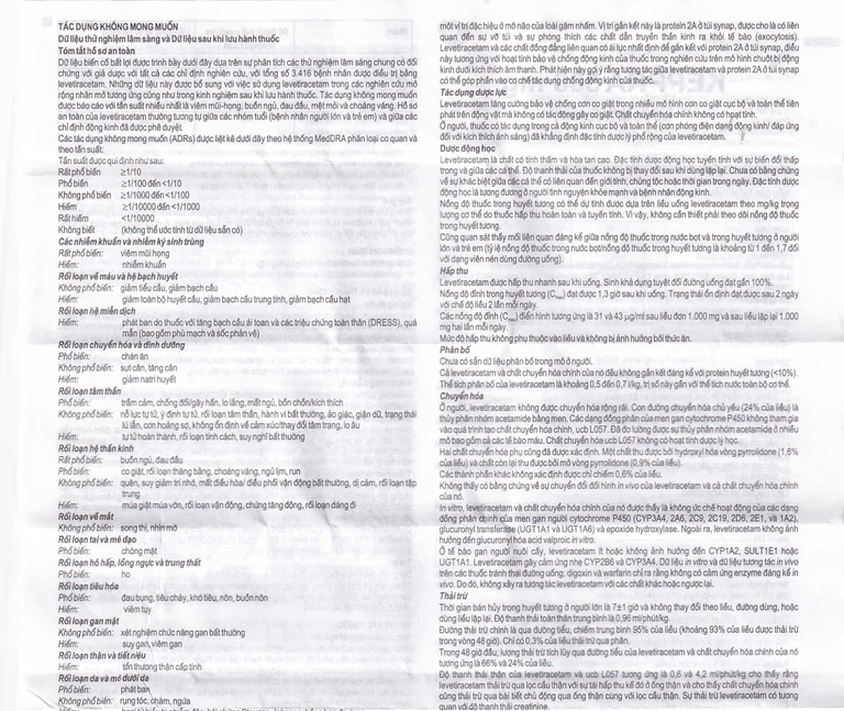 Viên nén Keppra 500mg GSK điều trị các cơn động kinh cục bộ (6 vỉ x 10 viên)