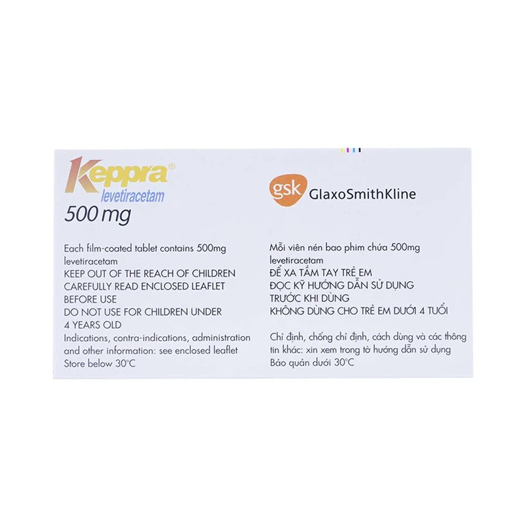 Viên nén Keppra 500mg GSK điều trị các cơn động kinh cục bộ (6 vỉ x 10 viên)