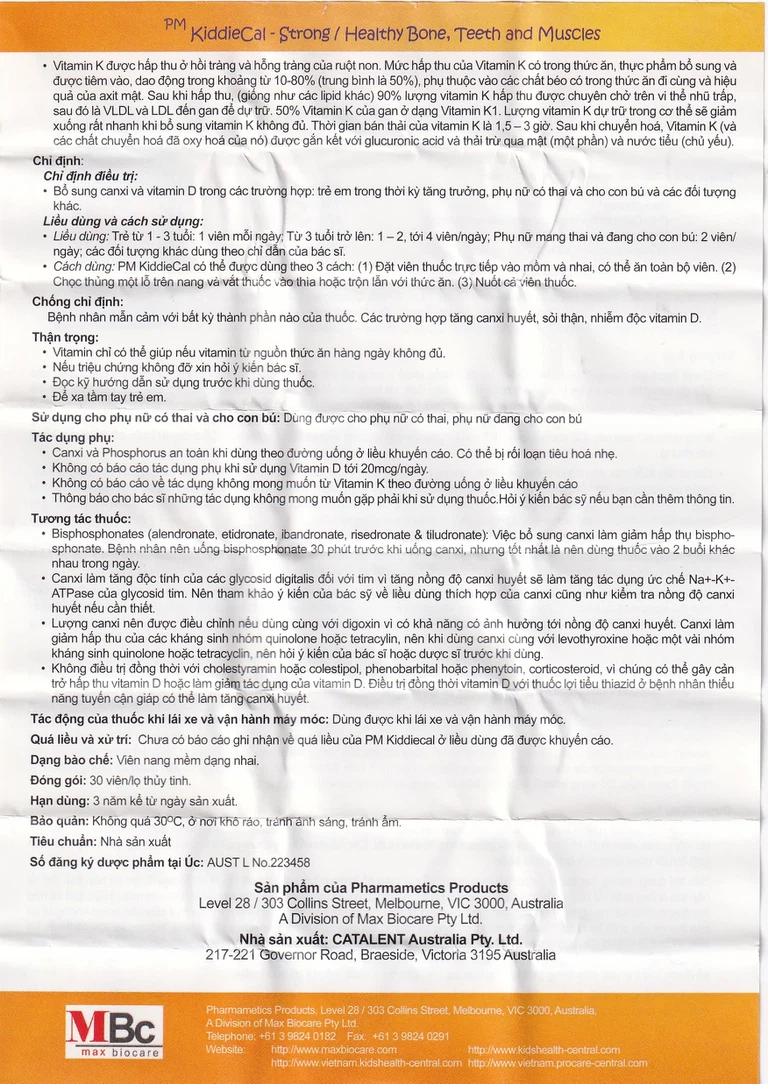 Viên nhai KiddieCal Catalent bổ sung canxi và vitamin D (30 viên)