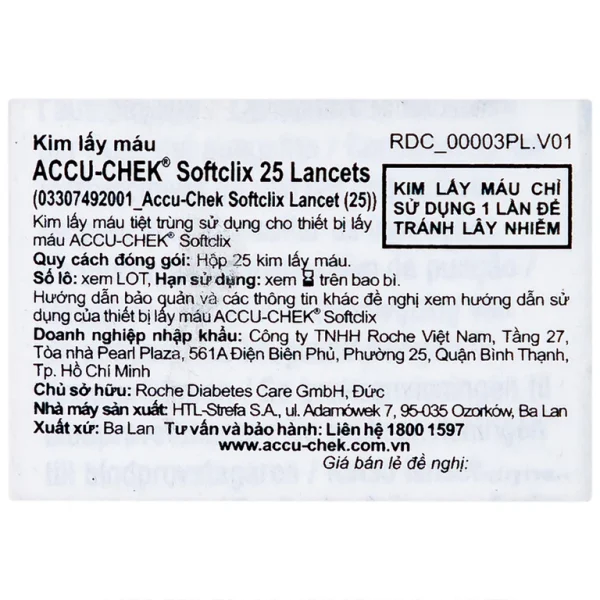 Kim lấy máu tiệt trùng Accu-Chek Softclix sử dụng cho thiết bị lấy máu Accu-Chek Softclix (25 cái)