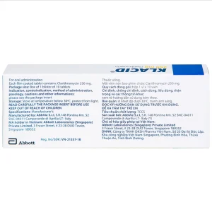 Viên nén Klacid 250mg Abbott điều trị viêm amidan, viêm tai giữa, viêm xoang cấp (1 vỉ x 10 viên)