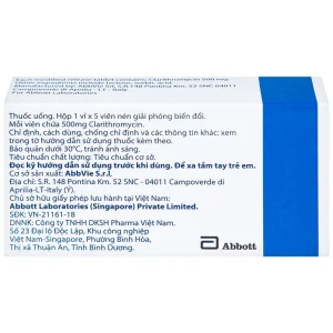 Viên nén Klacid MR 500mg Abbott điều trị nhiễm trùng đường hô hấp (1 vỉ x 5 viên)