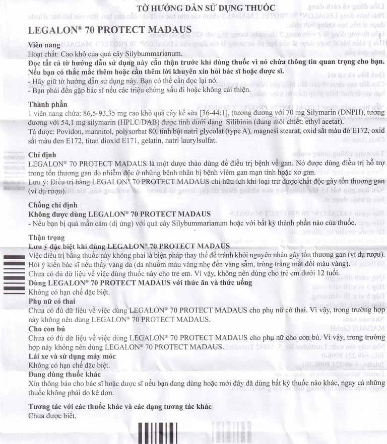Viên nang Legalon 70 Madaus điều trị bệnh gan, nhiễm độc gan (10 vỉ x 10 viên)