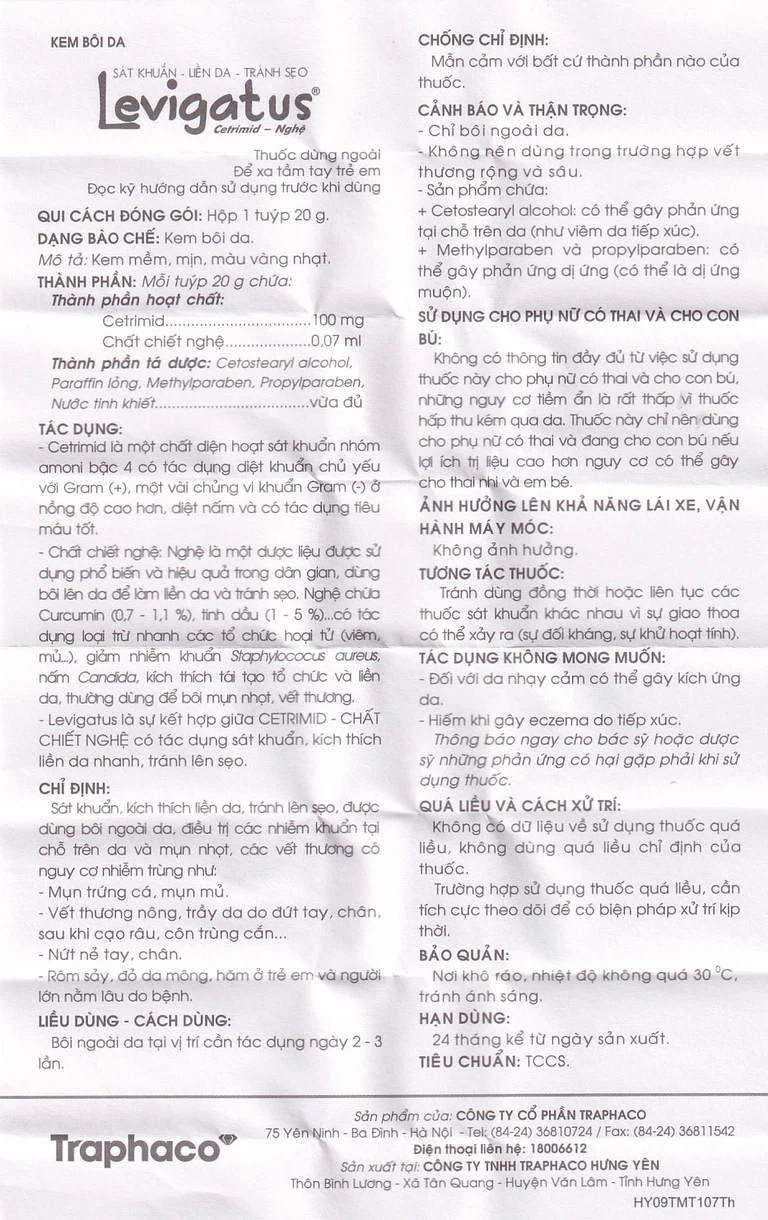 Kem bôi da Levigatus Traphaco điều trị mụn trứng cá, mụn mủ, vết thương nông, trầy da (20g)
