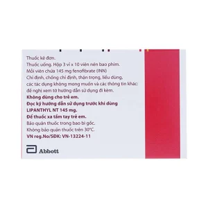 Thuốc Lipanthyl NT 145mg Abbott hỗ trợ giảm cholesterol máu và tiến triển bệnh võng mạc đái tháo đường (3 vỉ x 10 viên)