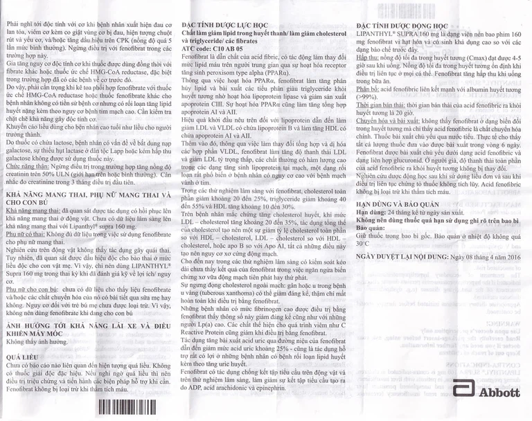 Thuốc Lipanthyl Supra 160mg Abbott điều trị tăng cholesterol máu (3 vỉ x 10 viên)