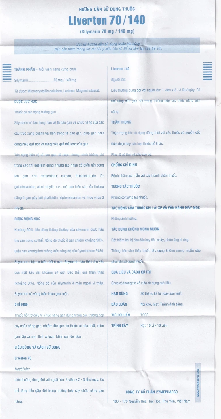 Thuốc Liverton 140 Pymepharco điều trị bệnh gan, giải độc gan, rối loạn về gan (10 vỉ x 10 viên)