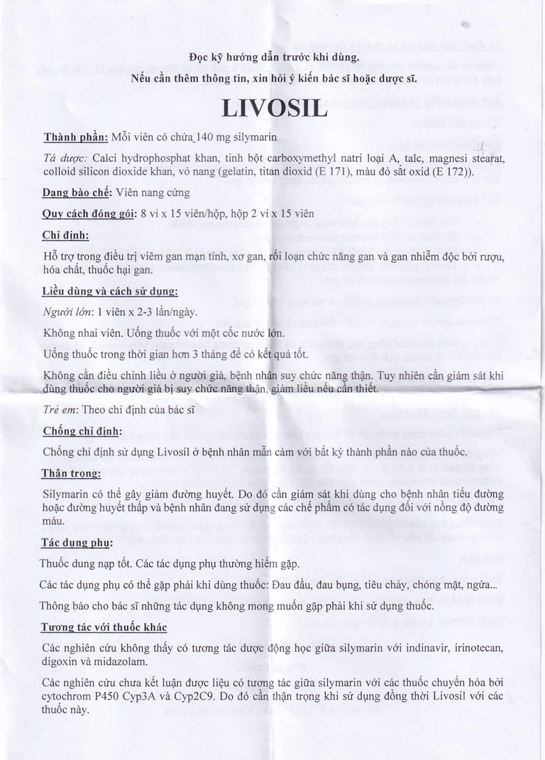 Viên nang cứng Livosil 140mg aconitum hỗ trợ điều trị viêm gan mạn tính, xơ gan (8 vỉ x 15 viên)