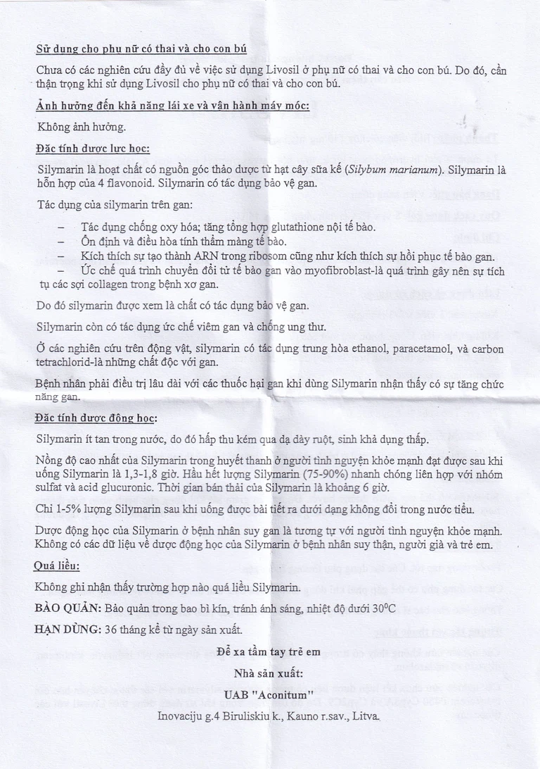Viên nang cứng Livosil 140mg aconitum hỗ trợ điều trị viêm gan mạn tính, xơ gan (8 vỉ x 15 viên)