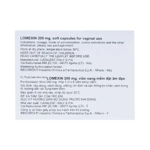 Viên đặt âm đạo Lomexin 200mg điều trị nhiễm nấm Candida âm hộ - âm đạo (1 vỉ x 6 viên)